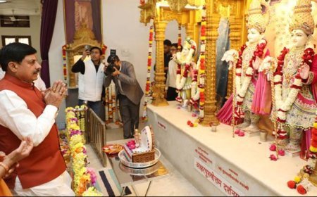 मुख्यमंत्री डॉ. मोहन यादव ने इंदौर के स्वामीनारायण अक्षरधाम मंदिर में पूजा अर्चना की।