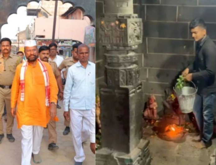 महाशिवरात्रि पर मंदिर दर्शन के बाद गौमूत्र छिड़कने से विवाद, अब्दुल सत्तार को लेकर गरमाई राजनीति