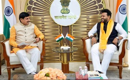 मुख्यमंत्री डॉ. मोहन यादव ने आज केंद्रीय नागर विमानन मंत्री श्री राम मोहन नायडू से उनके नई दिल्ली कार्यालय में सौजन्य भेंट कर विभिन्न विषयों पर चर्चा की।