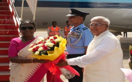 राष्ट्रपति श्रीमती द्रौपदी मुर्मु का ग्वालियर विमानतल पर हुआ आत्मीय स्वागत